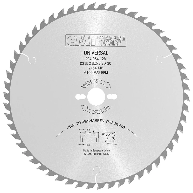 CMT 294.054.12M - Ripping-Crosscut Saw Blade 315X3.2X30 Z54 10Atb