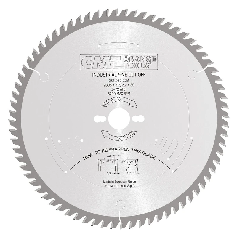 CMT 285.072.22M - Finishing Saw Blade 305X3.2X30 Z72 15Atb