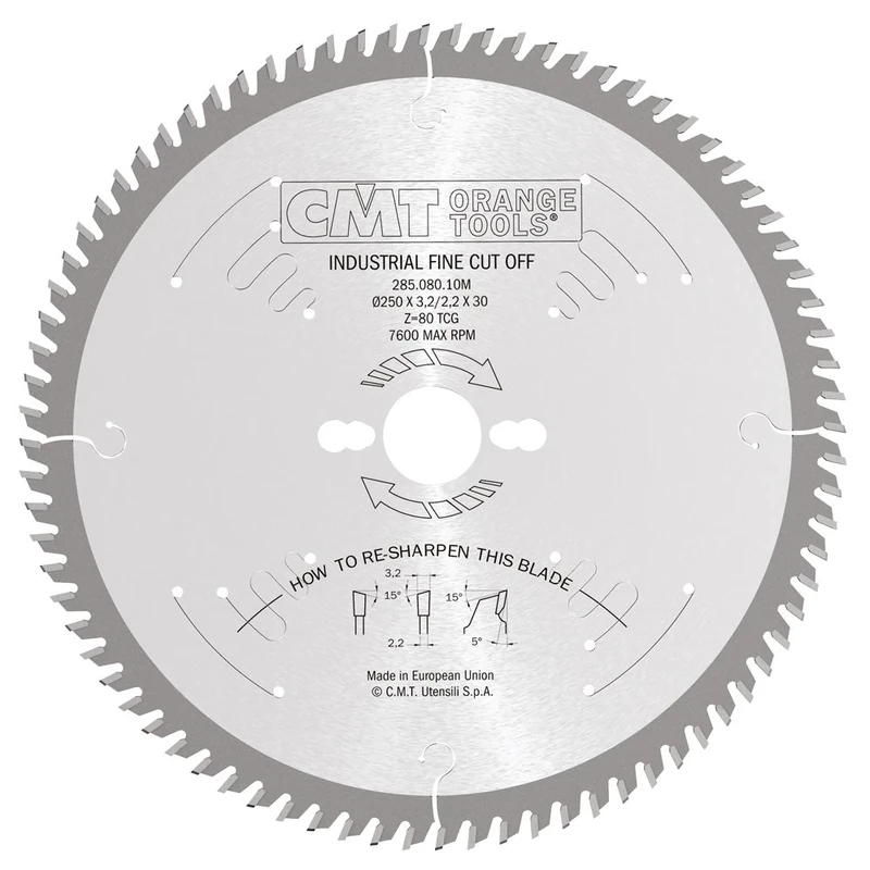CMT 285.080.10M - Fine Finishing Saw Blade 250X3.2X30 Z80 15Atb