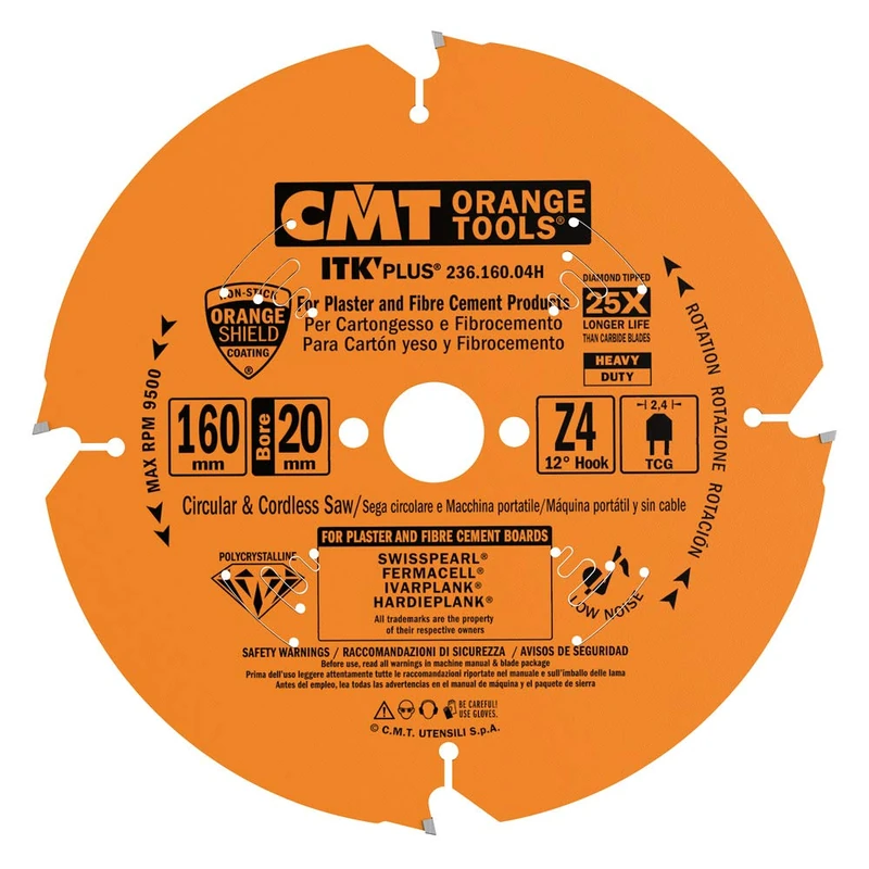 CMT Orange Tools 236.160.04H - ITK Saw Blade for Fiber Cement Dp D=160X2.4/1.8X20 Z4 TCG