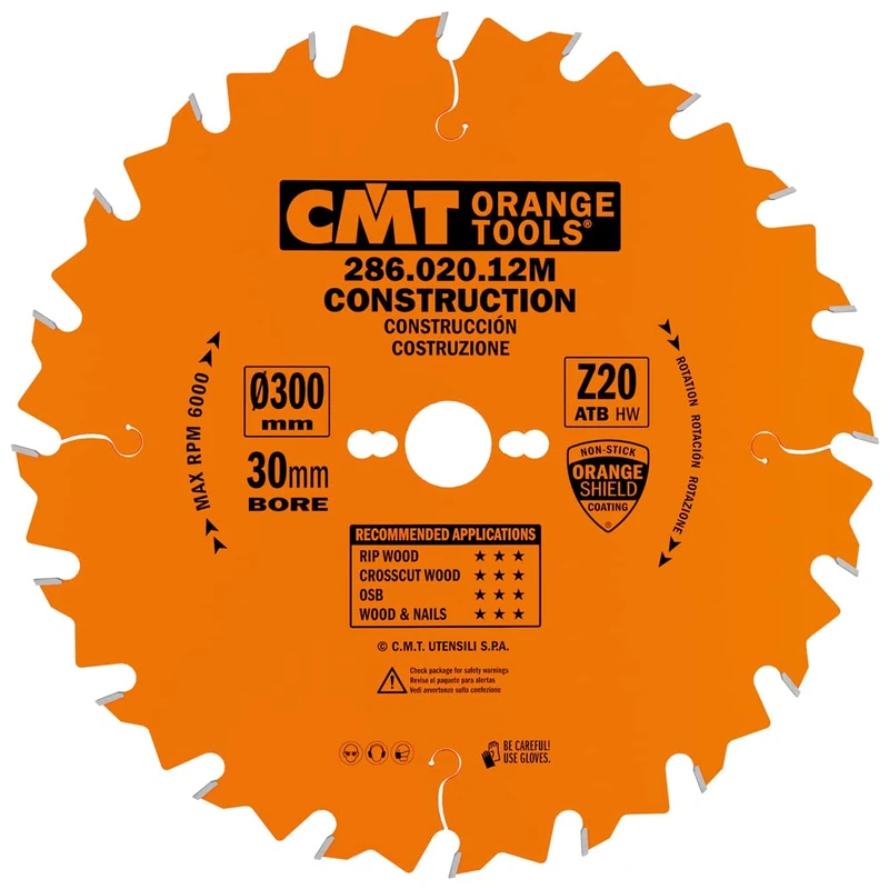 CMT 286.020.12M - Saw Blade for Building 300X2.8X30 Z=20 5'ATB