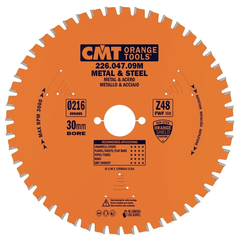CMT Orange Tools 226.047.09M Industrial Dry Cutter Circular Saw Blade, 8° FWF, 216mm Diameter, 5mm Teeth Height