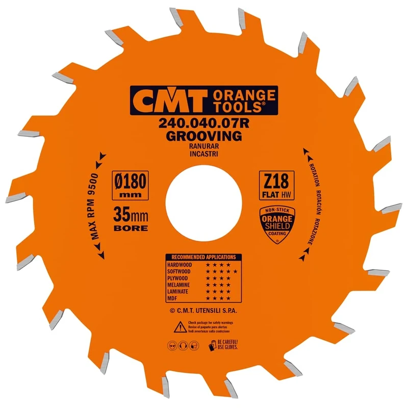 CMT Orange Tools 240.040.07R - Grooving Saw Blade D=180X4X35 Z=18 Flat
