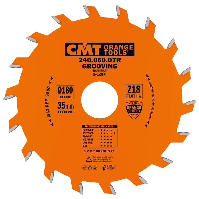 CMT Orange Tools 240.060.07r – Grooving Saw Blade D=180X6X35 Z=18 Flat