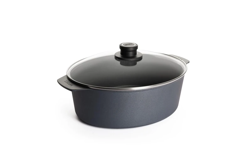 Woll Diamond Lite Cast Iron Roasting Dish with Glass Lid in Box - Inductive, 31 x 26 cm, 11 cm High, 6 litres - Suitable for All Cookers - Cast Aluminium Pan - Oven-Safe - Anthracite