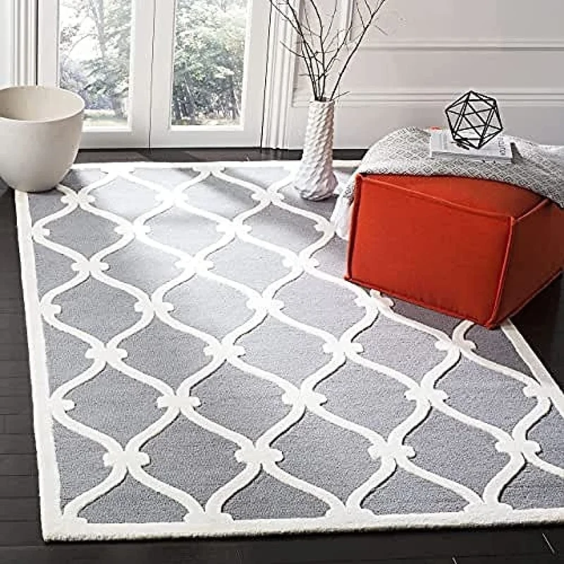 Safavieh Modern Indoor Hand Tufted Rectangle Area Rug, Cambridge Collection, CAM710, in Dark Grey / Ivory, 183 X 274 cm for Living Room, Bedroom or Any Indoor Space