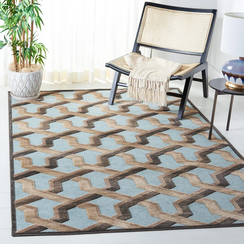 Safavieh Transitional Indoor Woven Rectangle Area Rug, Paradise Collection, PAR354, in Soft Anthracite / Aqua, 79 X 122 cm for Living Room, Bedroom or Any Indoor Space