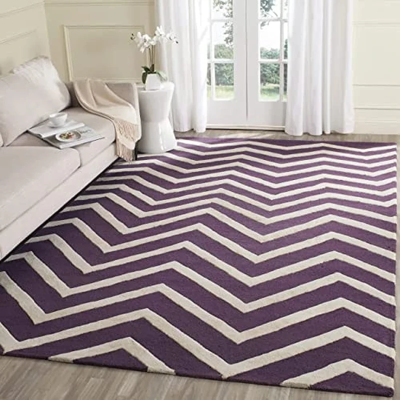 Safavieh Contemporary Indoor Hand Tufted Rectangle Area Rug, Cambridge Collection, CAM714, in Purple / Ivory, 122 X 183 cm for Living Room, Bedroom or Any Indoor Space