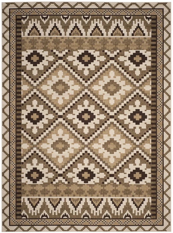 Safavieh Bold & Bright Indoor Woven Rectangle Area Rug, Veranda Collection, VER096, in Creme / Brown, 201 X 290 cm for Living Room, Bedroom or Any Indoor Space