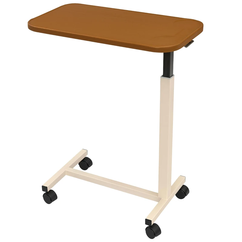 Homecraft Overbed Table with Wheels – Adjustable Over Bed Table for Elderly, Portable Chair Desk, Hospital Bed Counter with Tilt Top, Height Adjustable Desk for Eating, Reading & Working, Teak & White