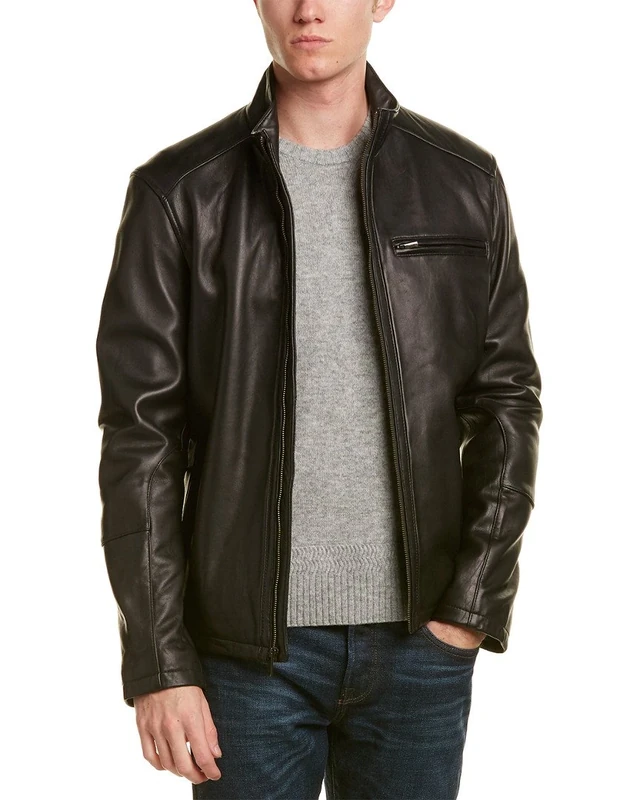 Cole Haan Men's Smooth Leather Moto Jacket - Black - S