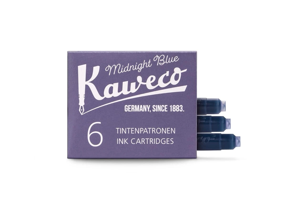 Kaweco Fountain Pen Ink Cartridges Midnight Blue Pack of 6 | Premium Ink with Short Standard Cartridges in Blue | Vegan Cruelty Free Water Soluble Calligraphy Lettering Writing