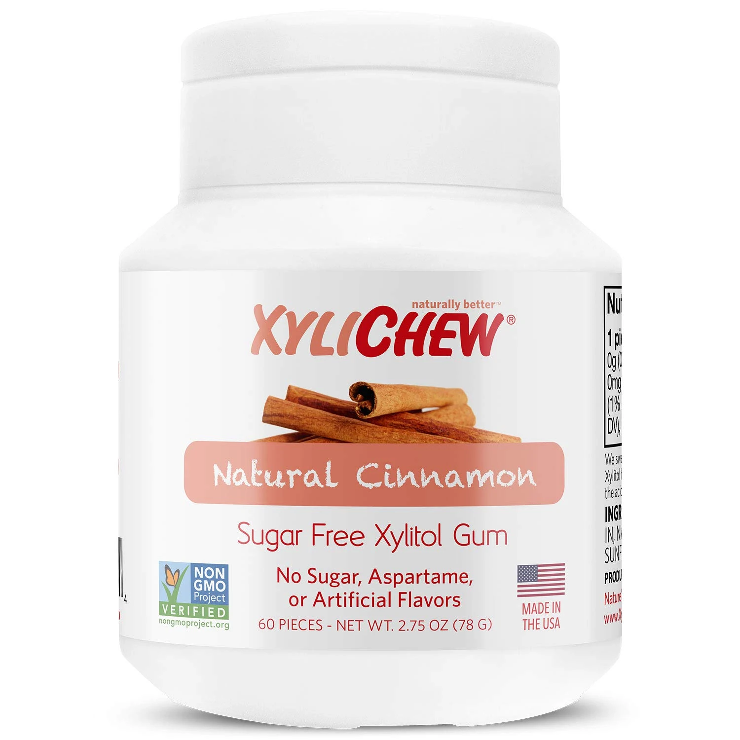 Xylichew 100% Xylitol Chewing Gum Jars - Non GMO, Gluten, Aspartame, and Sugar Free Gum -Bad Breath and Dry Mouth 60 Count