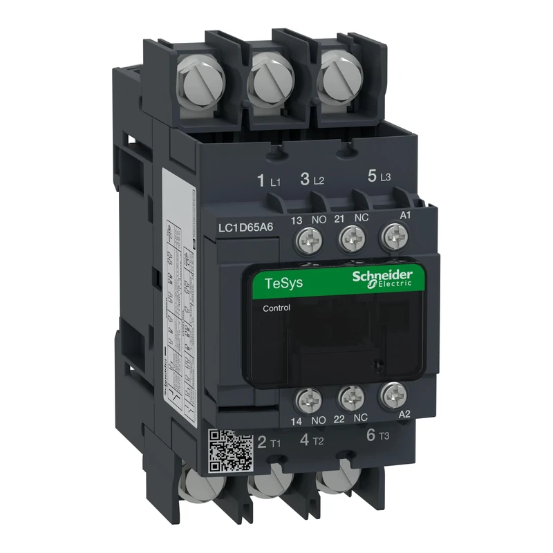 Schneider Electric TeSys Deca contactor,3P(3NO),AC-3/AC-3e,=440V 65A,24V AC 50/60Hz coil,lug-rings,LC1D65A6B7
