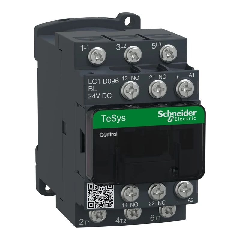 Schneider Electric TeSys Deca contactor,3P(3NO),AC-3/AC-3e,=440V 9A,24V DC low consumption coil,lug-rings,LC1D096BL