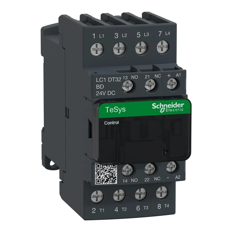 Schneider Electric TeSys Deca contactor,4P(4NO),AC-1,=440V 32A,24V DC standard coil,LC1DT32BD