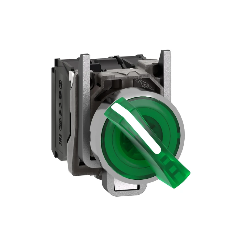 Schneider Electric Harmony XB4 - Illuminated Selector Switch, Metal, 2 Positions, Stays Put, Standard handle, 1NO + 1NC, 230…240 V AC, 22 mm Mount, XB4BK123M5, Green