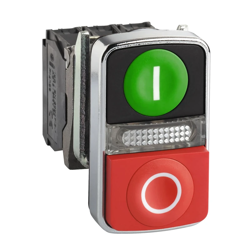 Schneider Electric green flush/red projecting illuminated double-headed pushbutton Ø22 1NO+1NC 240V