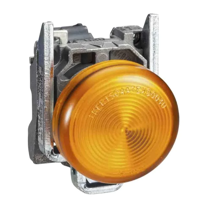 Schneider Electric Harmony XB4 - Pilot Indicator Light, Metal, Plain Lens, Integral LED, IP65 Rated, ATEX Directive, Lugs, Industrial Control, 24 V AC/DC, XB4BVB5EX, Yellow