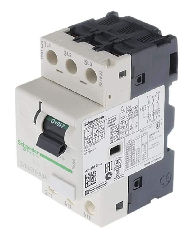 Schneider Electric Motor circuit breaker, TeSys GV2, 3P, 6.3 A, magnetic, toggle control, screw clamp terminals