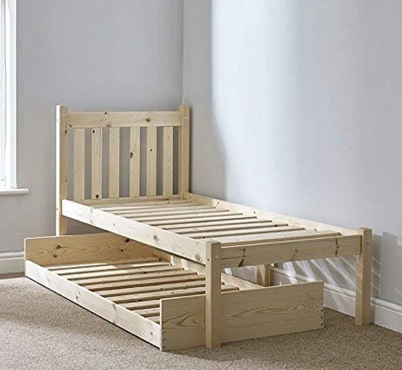 STRICTLY BEDS&BUNKS Amelia Pine Bed Frame with Pull out Guest Bed including Two Mattresses (15 cm Sho