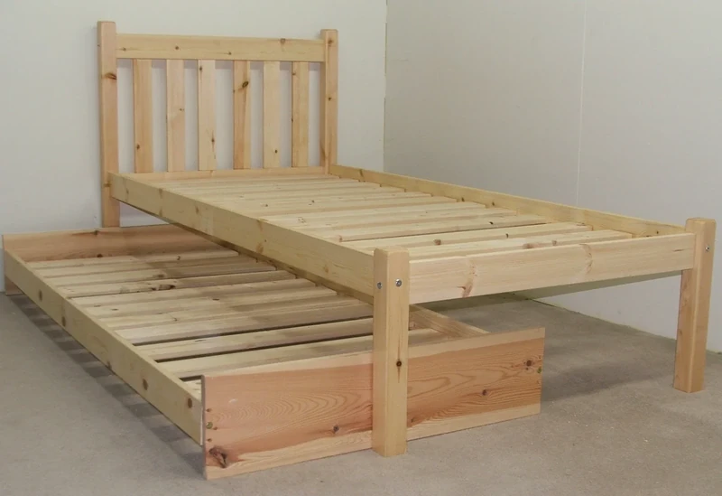 STRICTLY BEDS&BUNKS - Amelia Pine Bed Frame with Pull-out Trundle Guest Bed including Sprung Mattresses (15 cm), 3 ft Single