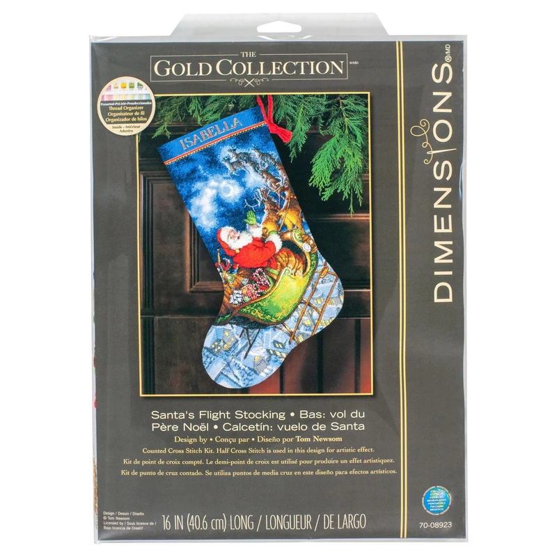 Dimensions Stocking Santa Flight, Cross Stitch Thread and Wool, Multi-Colored, 16"