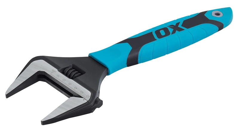 OX OX-P324612 PRO Series Adjustable Wrench, Extra Wide Jaw - Adjustable Plumbing Spanner with Dura Grip Soft Grip Handle - Multifunctional tool, 60mm - Image 1