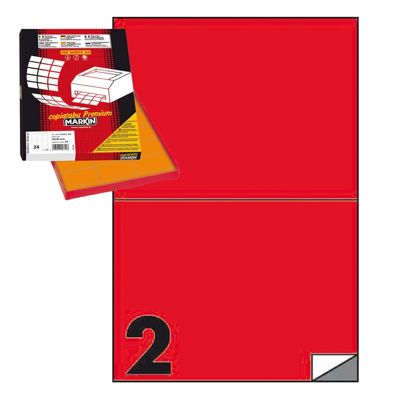MARKIN 210 °C509ro Rectangle Permanent Red 200pièce Self-Adhesive Label (S) – Permanent Adhesive Labels Tapes (Red, Rectangle, Cellulose, DIN A4, 70 g/m²)