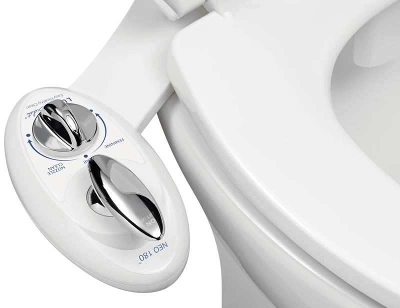 LUXE Bidet NEO 180 - Self Cleaning Dual Nozzle - Fresh Water Non-Electric Mechanical Bidet Toilet Attachment (White and White)