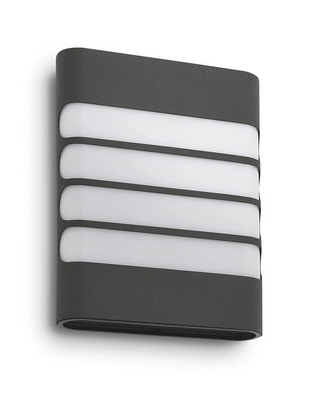 Philips Raccoon LED Outdoor Wall Light, 4W, 450 lm, 2,700 K Warm White Light, IP44 Weather-resistant, Built-in LED, Durable, Stainless Steel, Anthracite Grey