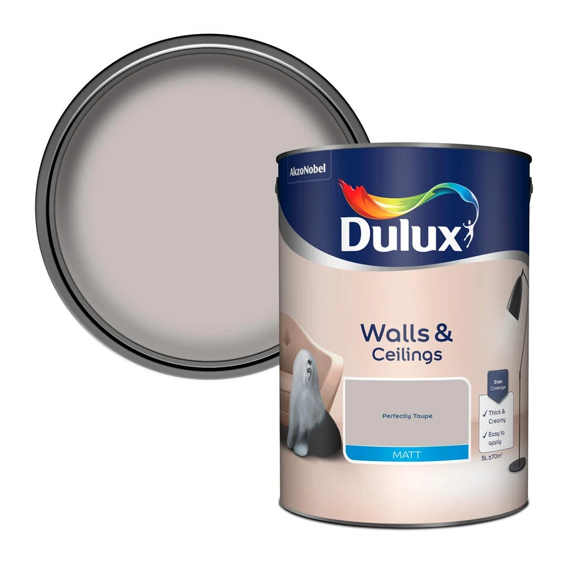Dulux Walls & Ceilings Matt Emulsion Paint - Perfectly Taupe - 5L