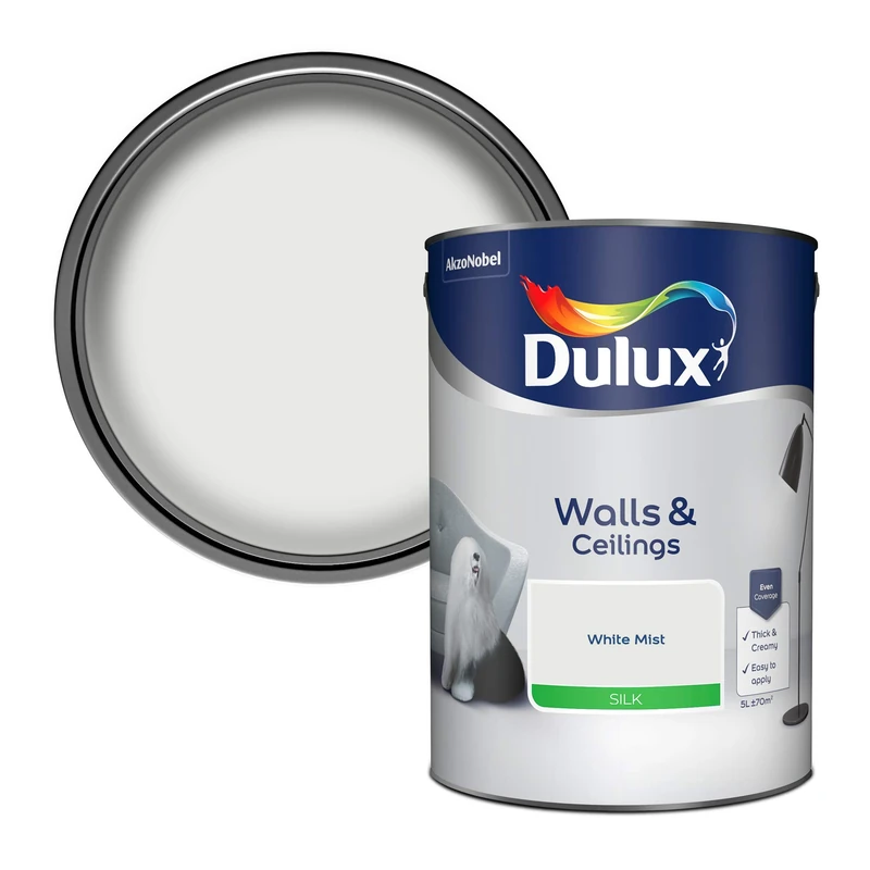 Dulux Silk Emulsion Paint For Walls And Ceilings - White Mist 5L
