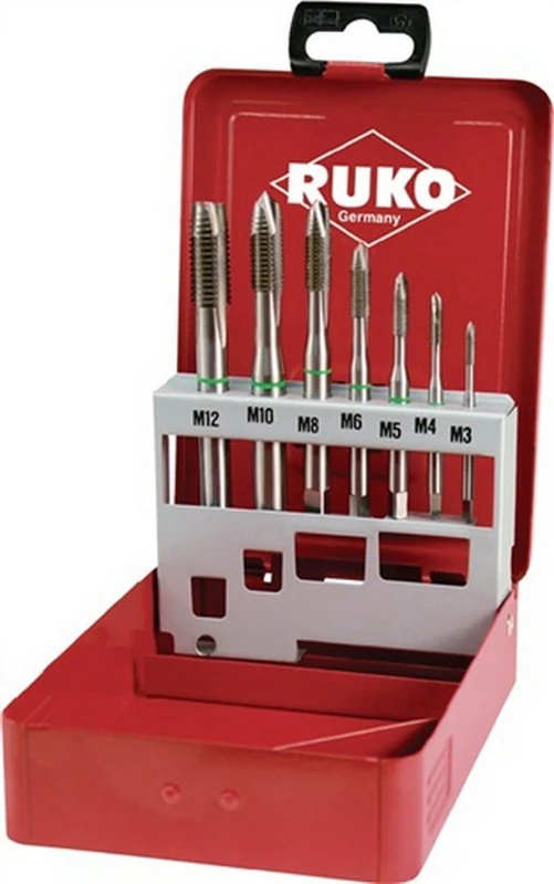 Ruko HSSE-Co 5 Machine Tap Set in Steel Case, Bright Finish, 7 Pieces, R245061