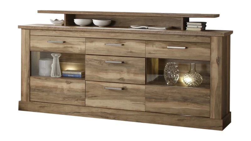Furnline 1417-872-60 Montreal Walnut Satin Living Room Cabinet Sideboard, Brown - Image 1