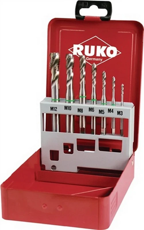 Ruko HSSE-Co 5 Machine Tap Set in Steel Case, Bright Finish, 7 Pieces, R245062
