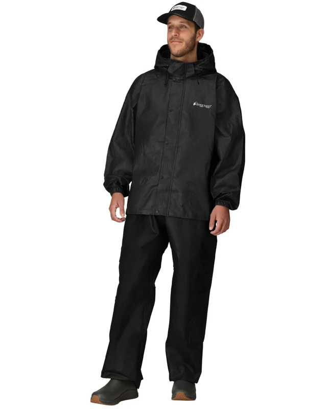 FROGG TOGGS Men's Classic All-Sport Waterproof Breathable Rain Suit, Black Jacket/Black Pants, M