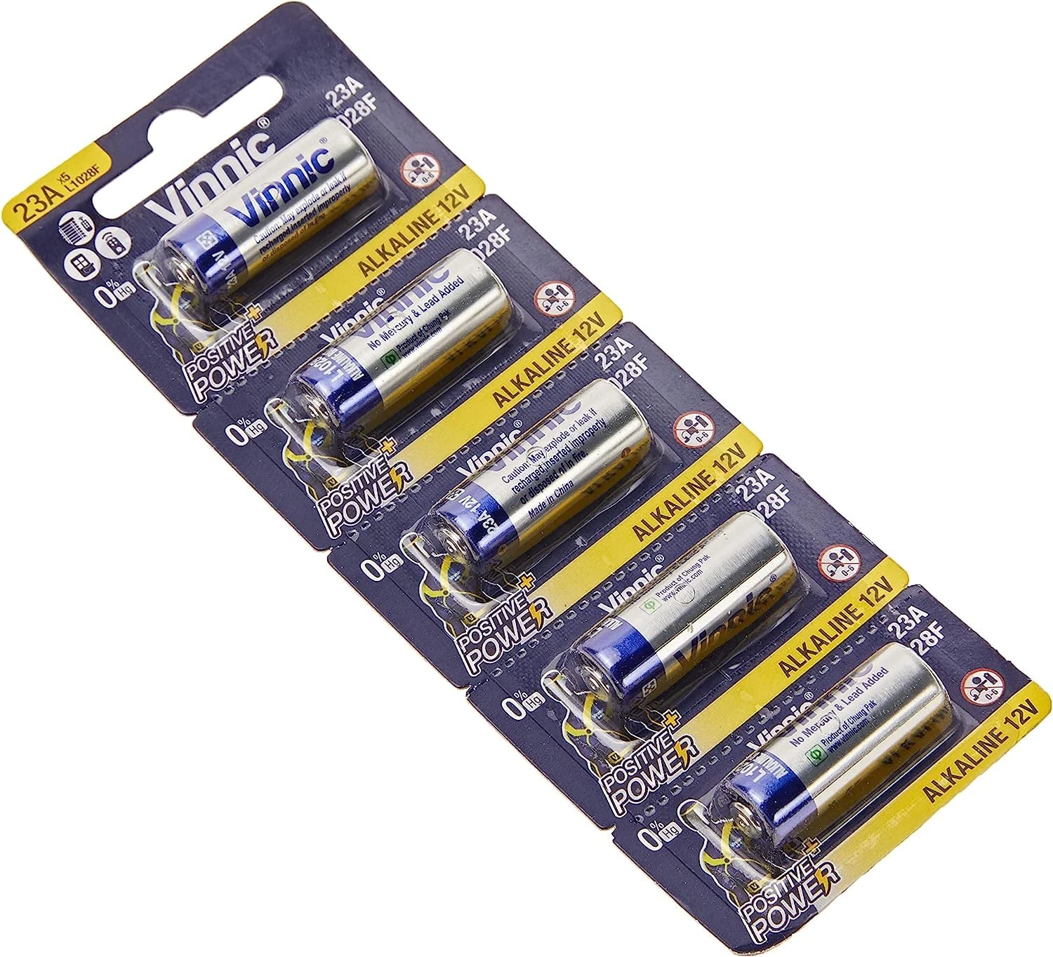 Vinnic L1028F – High Voltage Battery 23 A (MS21 / MN21) 5 Batteries, SR1130 (Package May Vary)