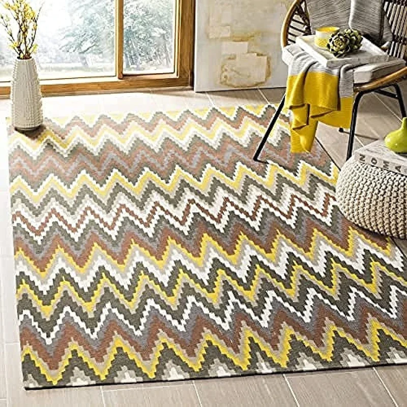 SAFAVIEH Whimsical Rug for Living Room, Dining Room, Bedroom - Cedar Brook Collection, Short Pile, in Brown and Citron, 152 X 244 cm - Image 1