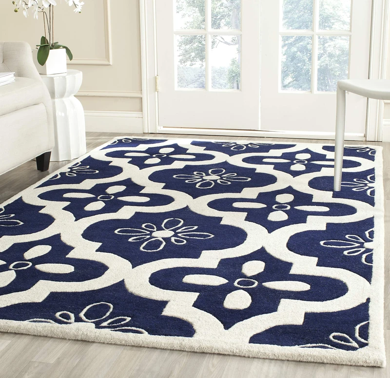Safavieh Contemporary Indoor Hand Tufted Rectangle Area Rug, Chatham Collection, CHT751, in Dark Blue / Ivory, 183 X 274 cm for Living Room, Bedroom or Any Indoor Space