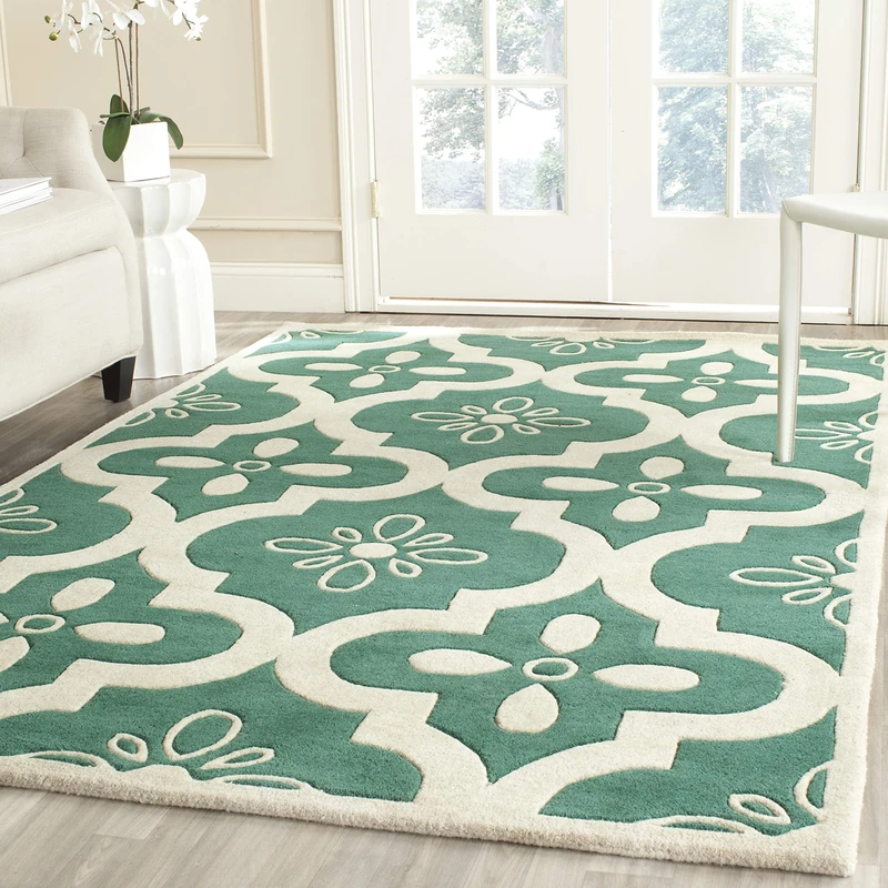 Safavieh Contemporary Indoor Hand Tufted Rectangle Area Rug, Chatham Collection, CHT751, in Teal / Ivory, 122 X 183 cm for Living Room, Bedroom or Any Indoor Space