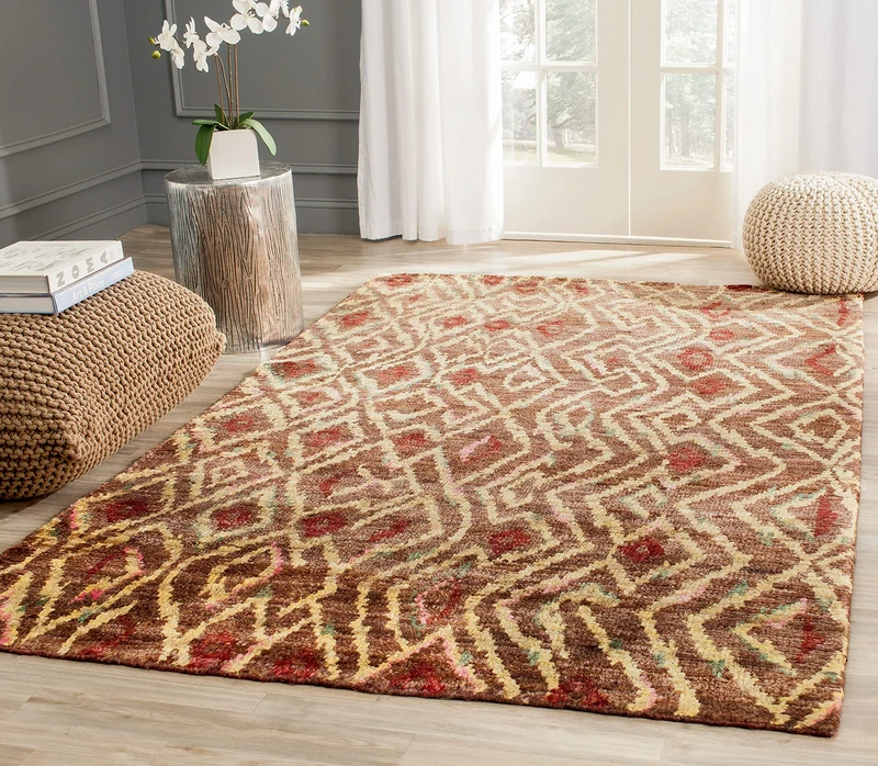 Safavieh Boho Indoor Hand Knotted Rectangle Area Rug, Bohemian Collection, BOH637, in Brown / Gold, 122 X 183 cm for Living Room, Bedroom or Any Indoor Space