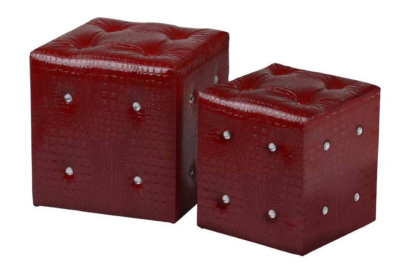 Premier Housewares Crocodile Leather Effect Stools with Diamante Details, Red