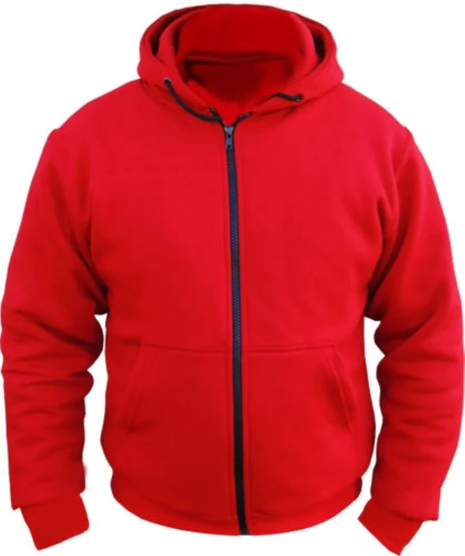Bikers Gear CE Armoured 100% Full Kevlar Ultimate Motorcycle Protection Red Hoodie Hoody Fleece (2XL = 48