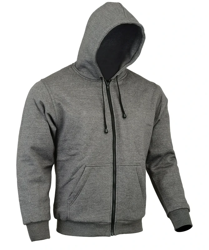 Bikers Gear The CrossFire Grey Full Kevlar Motorcycle Hoodie CE Protection, Grey, XL