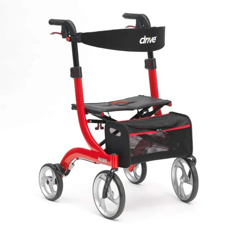 Drive Devilbiss Red Nitro 4 Wheeled Premium Rollator with Backrest, Seat and bag - Image 1