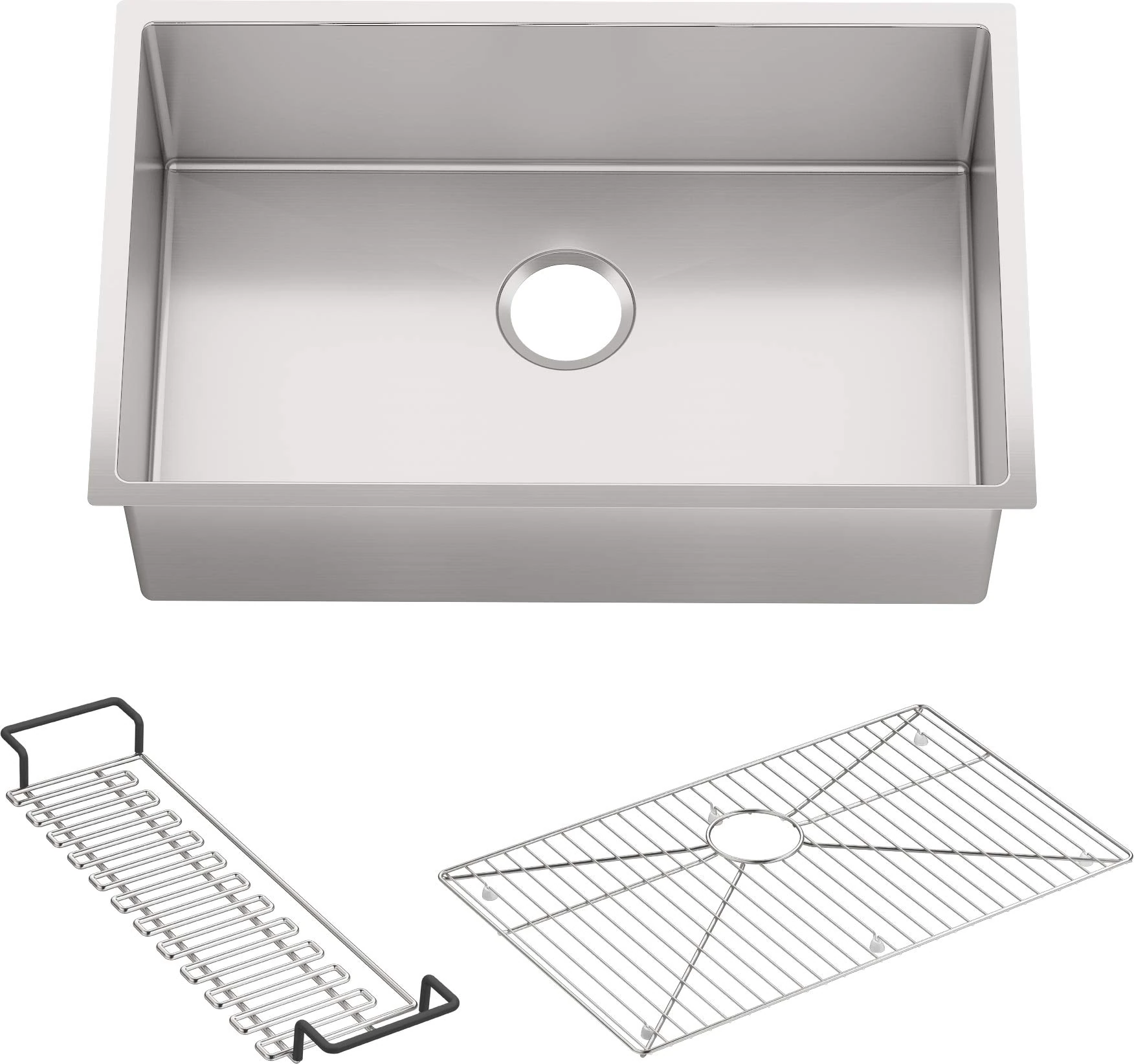 KOHLER 5409-NA 29 x 18-5/16-Inch Undermount Medium SingleBowl Kitchen Sink with Basin Rack, Stainless Steel, 9.31 x 18.31 x 29.00 inches