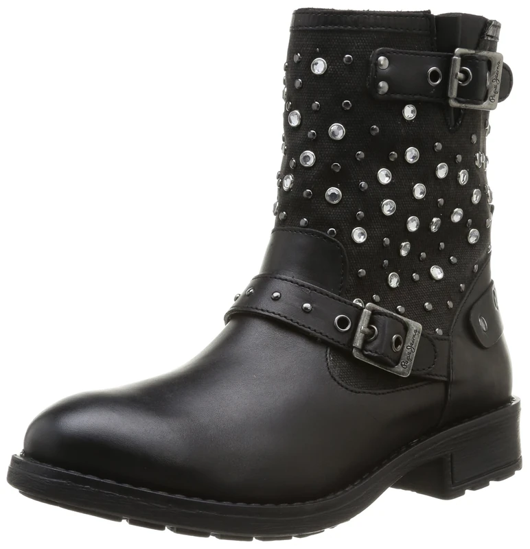 Pepe Jeans Womens Pimlico Canvas Biker Boots PLS50087 Black 4 UK, 37 EU
