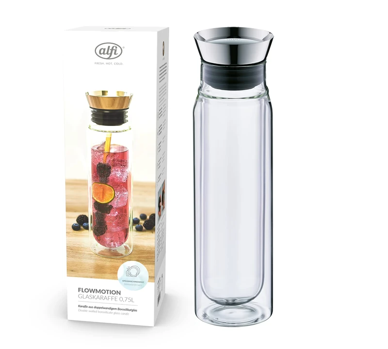 Alfi 2417020100 carafe flow Motion, borosilicate glass, single walled, 1 L, Glas klar, 0.75 L