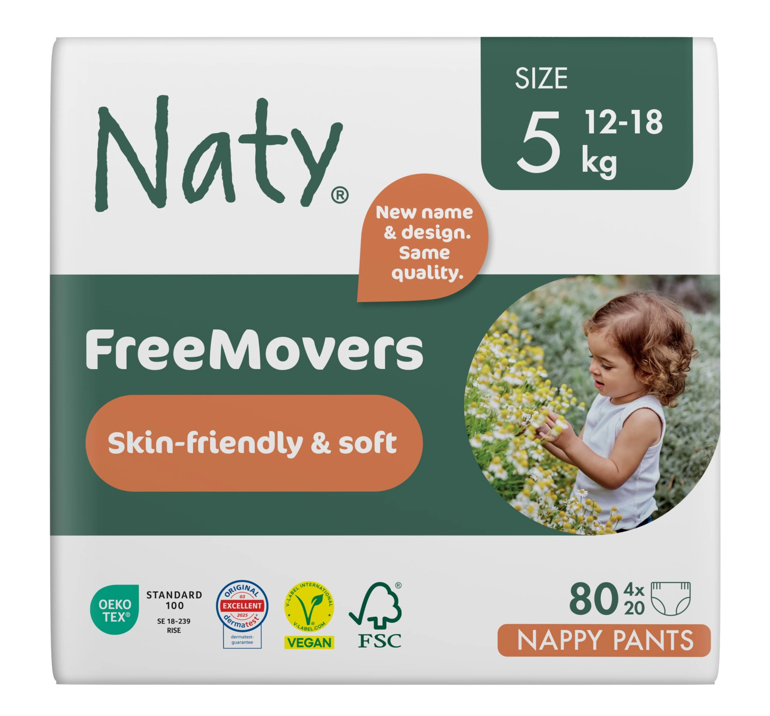 Naty Nappy Pants - Hypoallergenic and Chemical-Free Pull Ups, Highly Absorbent and Training Nappies for Boys and Girls (Size 5 – Pack of 4)